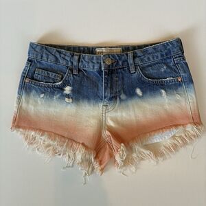 Free People Distressed Cut Off Ombré Jean Shorts Booty Festival Boho Dyed Sz 24